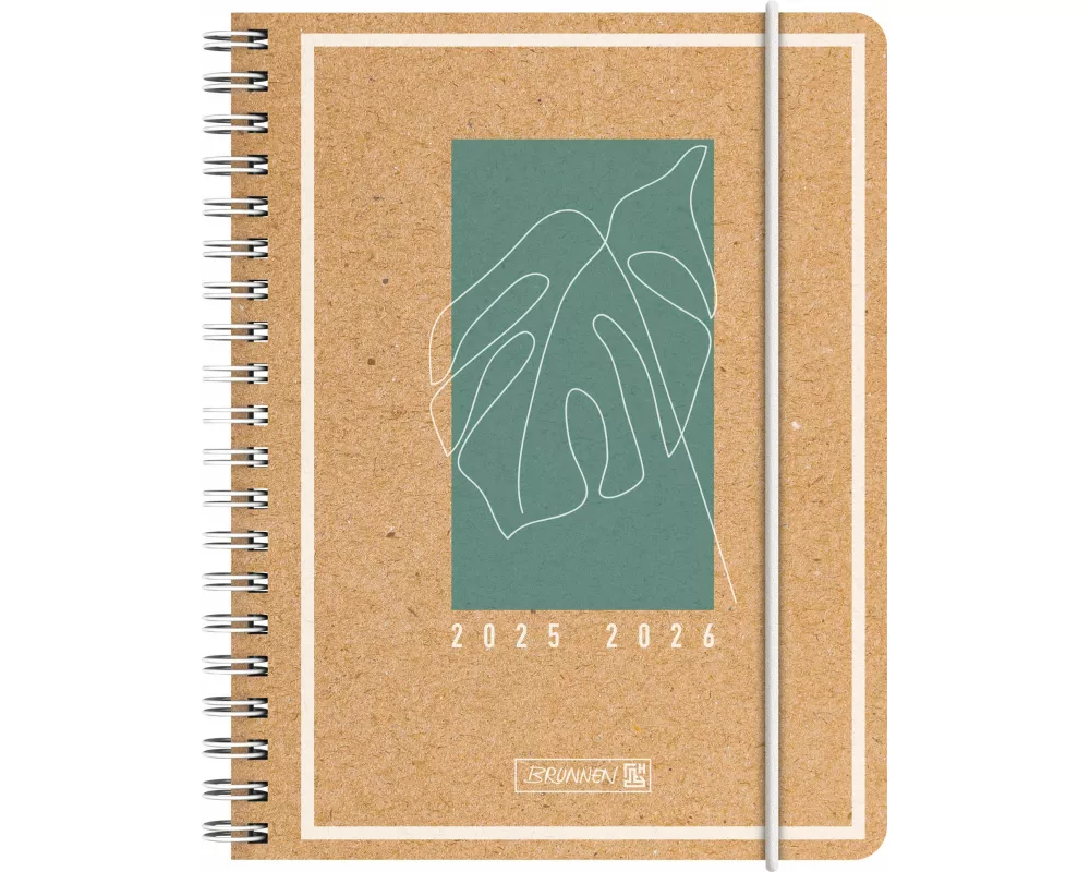 BRUNNEN Schülerkalender (2025/2026) "Jungle Leaf", 2 Seiten = 1 Woche, A6, 208 Seiten, Kraftpapier-Einband