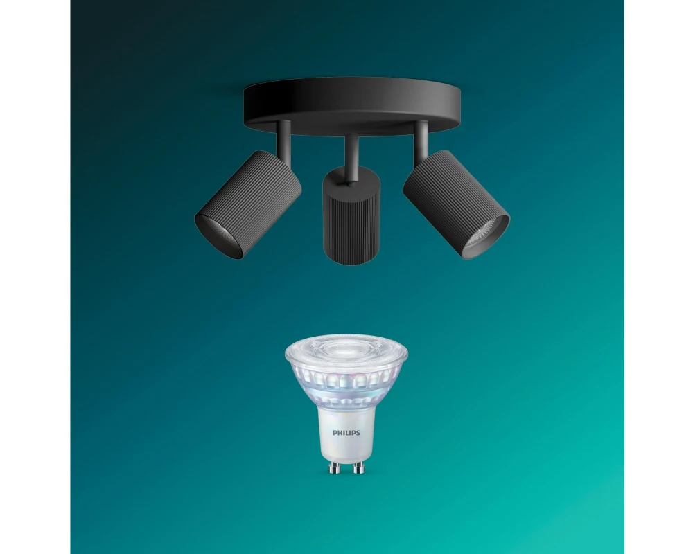 Philips Wyatt Aufbauspot 3x, rund ohne Leuchtmittel GU10, schwarz