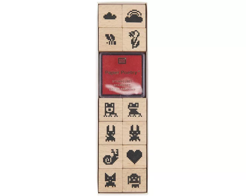 Stempelset Futschikato, Pixel, FSC 100%, 12 Stempel, 1 Stempelkissen