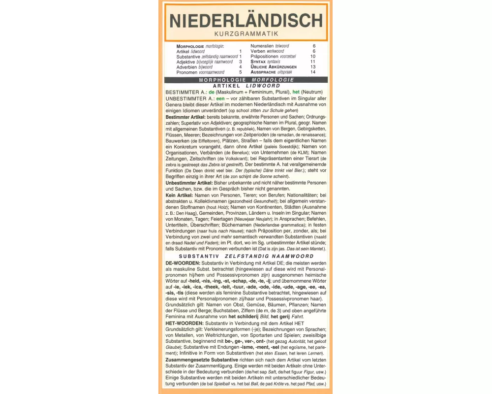Leporello: Niederländisch Kurzgrammatik – Die komplette Grammatik im Überblick