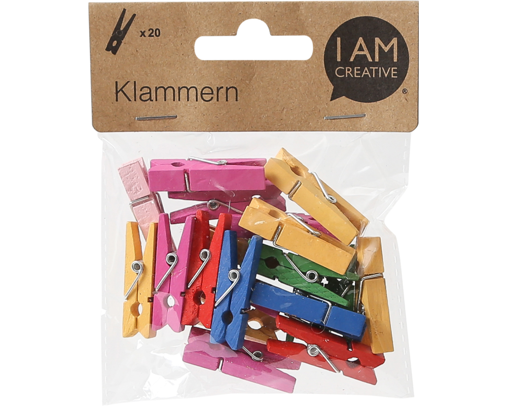 I AM CREATIVE Holzklammern 1301.18 bunt, 35x8mm, 20 Stück