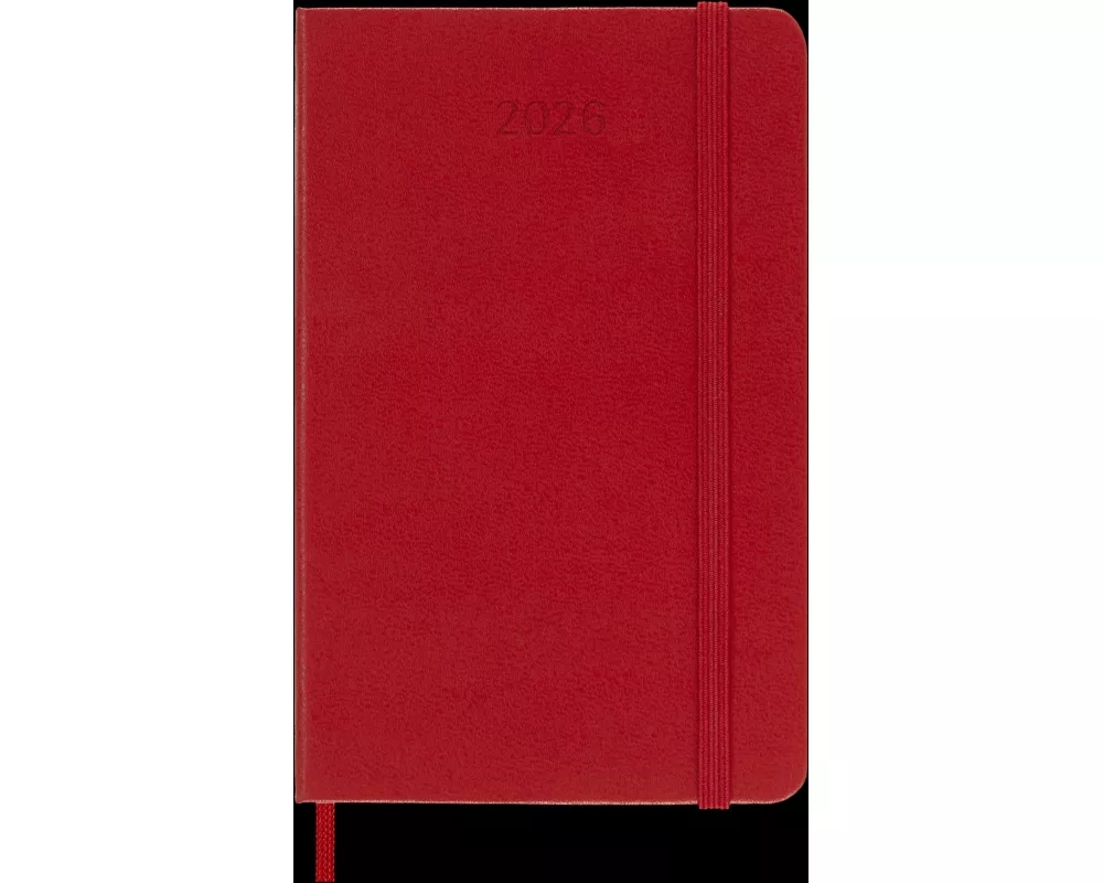 Moleskine 12 Monate Tageskalender 2026, Pocket/A6, 1 Tag = 1 Seite, Fester Einband, Scharlachrot