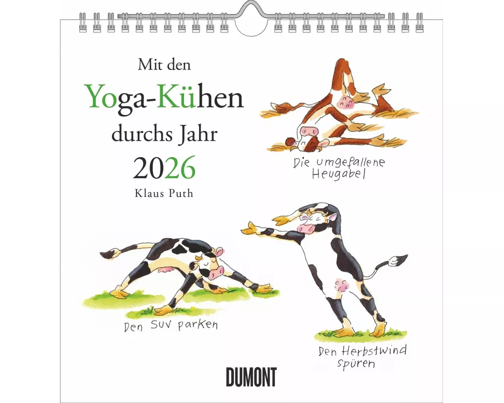 DUMONT - Mit den Yoga-Kühen durchs Jahr 2026 – Wandkalender – Quadratformat 23 x 23 cm, 12 Illustrationen der Yoga Kühe