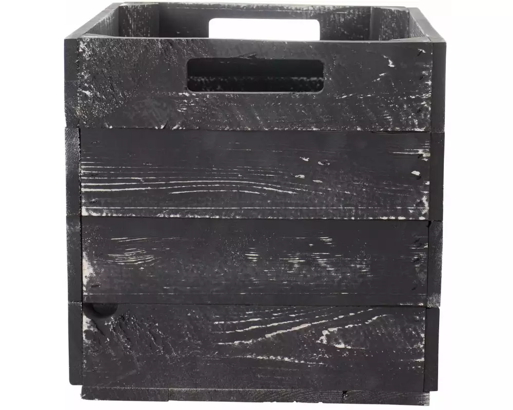 Holz Zollhaus Aufbewahrungskiste Vintage Shabby 33 x 38 cm, Grau/Schwarz