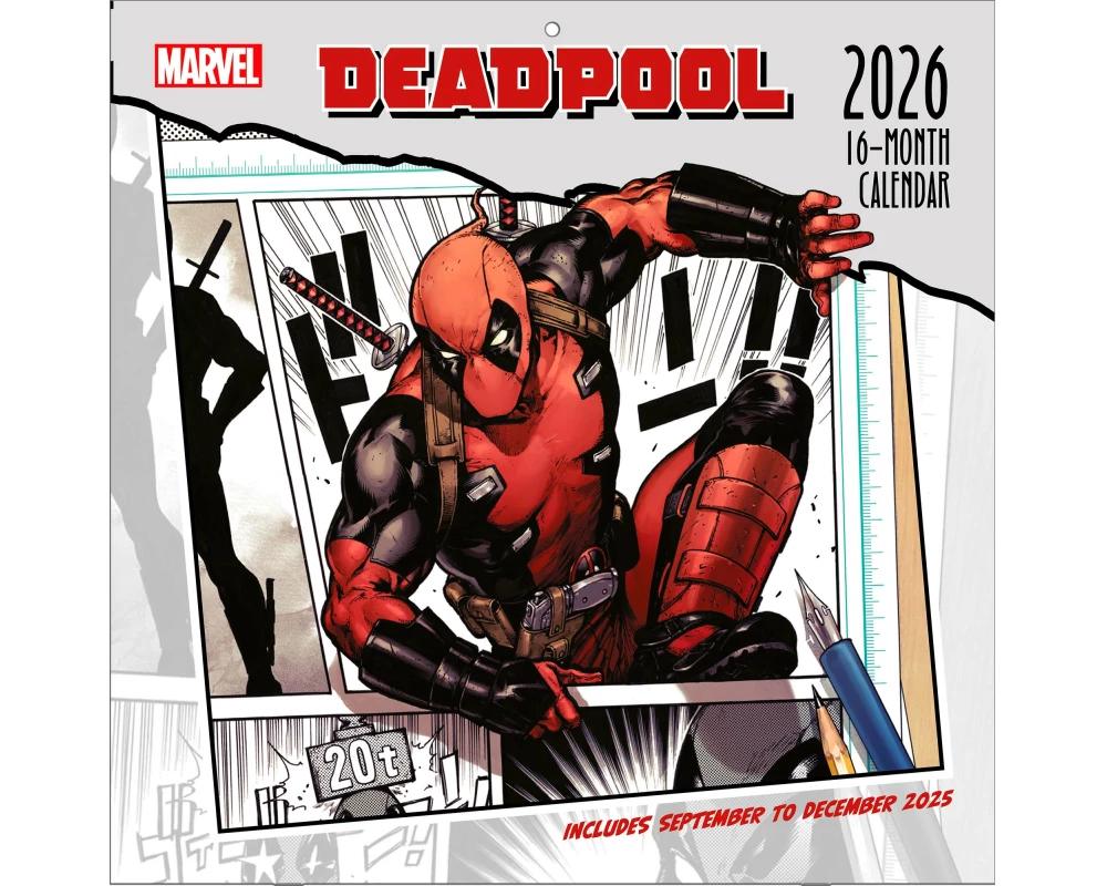 Pyramid - DEADPOOL 2026 – Broschürenkalender 30×30 cm mit Marvel-Artworks – Wandkalender für Fans des schrägen Antihelden & schwarzen Humors