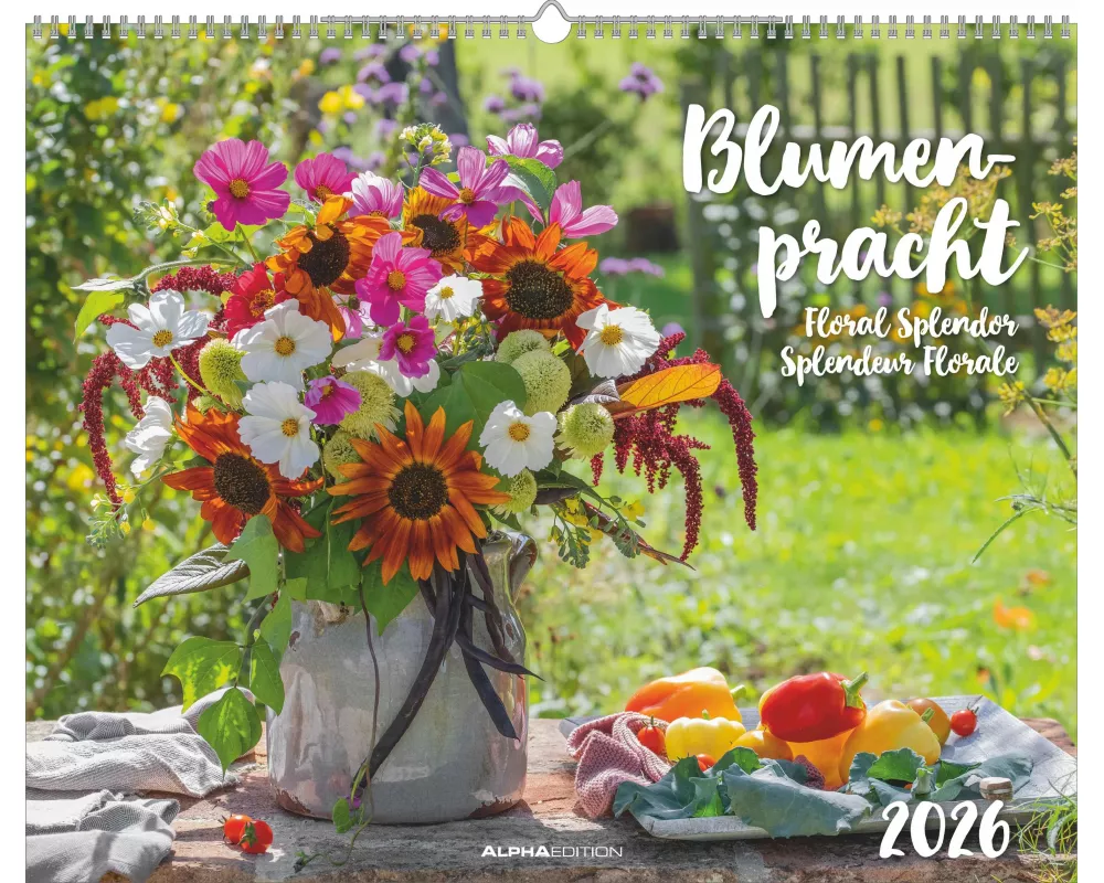 Alpha Edition - Blumenpracht 2026 – Wandkalender 52×42,5 cm mit 12 brillanten Blumenmotiven, hochwertiger Blumenkalender für Wohnzimmer, Küche & Büro,