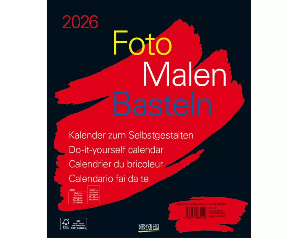 Foto-Malen-Basteln Bastelkalender schwarz groß 2026