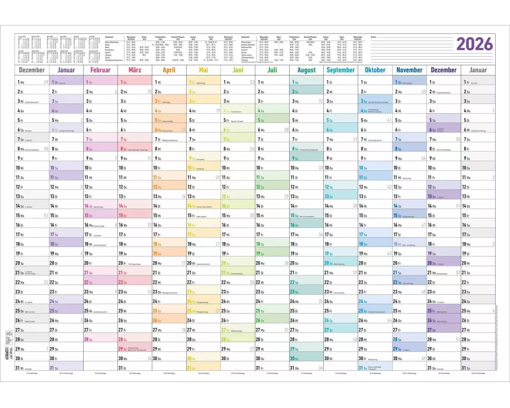 Alpha Edition - Jahresplaner XL 14 Monate 2026 – Plakatkalender 100×70 cm mit Jahresübersicht, Ferienkalender & Arbeitstagezählung, großer Wandkalende