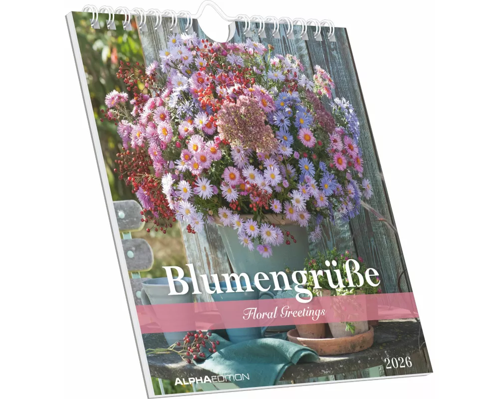 Alpha Edition - Blumengrüße Kalender 2026 – Postkartenkalender 16×17 cm mit 12 Blumenmotiven, Tischkalender & Wandkalender mit 3-sprachigem Kalendariu