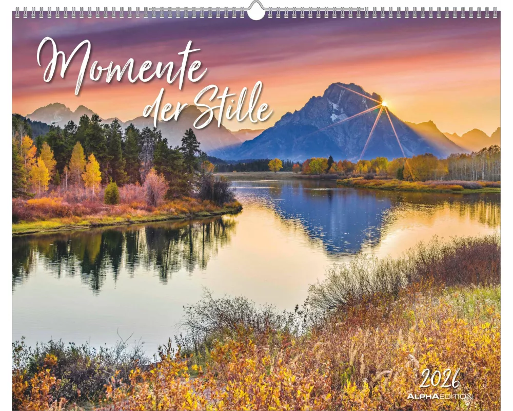 Alpha Edition - Momente der Stille 2026 – Wandkalender 52×42,5 cm mit 12 Naturmotiven & inspirierenden Zitaten, großformatiger Achtsamkeitskalender mi