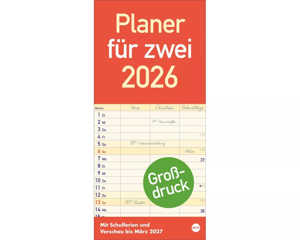 Großdruck Planer für zwei 2026