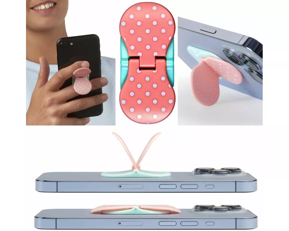 zipgrips White Dots on Pink - 2 in 1 Handy-Griff & Aufsteller - Sicherer Griff - Halter für Smartphones - Perfekte Selfies - Ideal für Videos