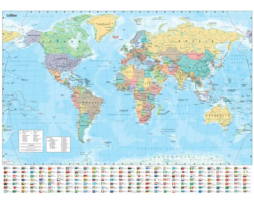 Collins Large World Wall Paper Map (70 x 91.5 cm)