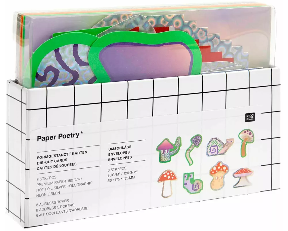 Kartenset formgestanzt, Big Shroomies FSC MIX, B6, 8 Karten / 8 Umschläge