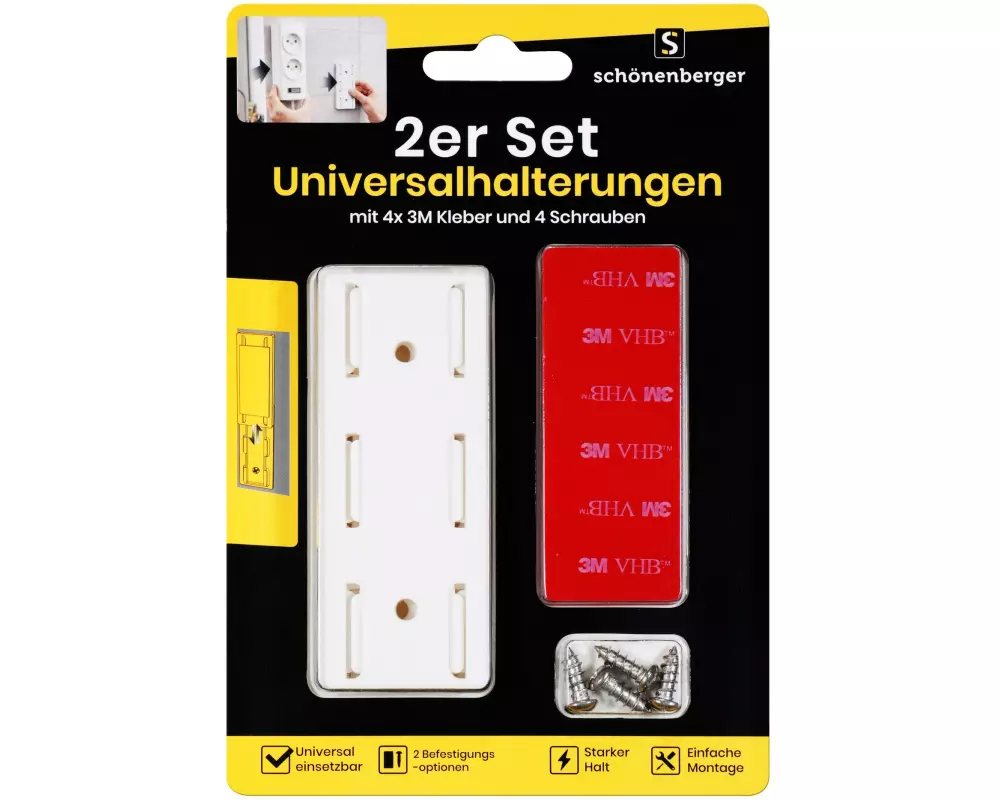 Schönenberger 2er Set Universalhalterung mit 4x 3M Kleber und 4 Schrauben