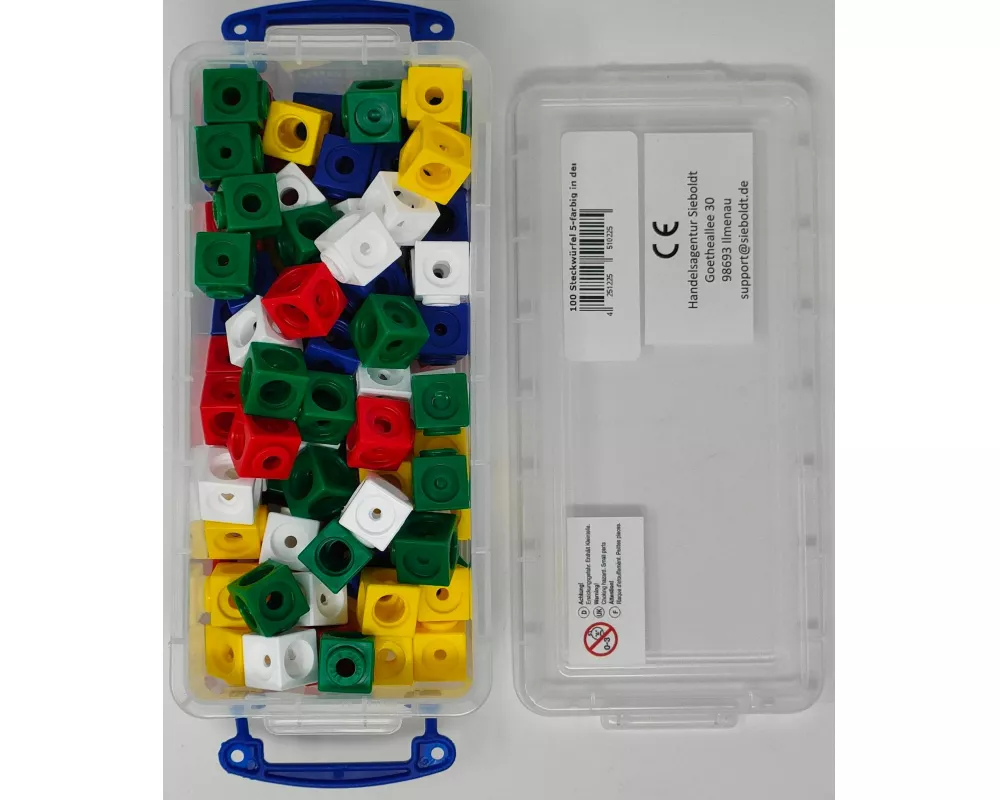 100 Steckwürfel 5- farbig 1,7cm in der Box