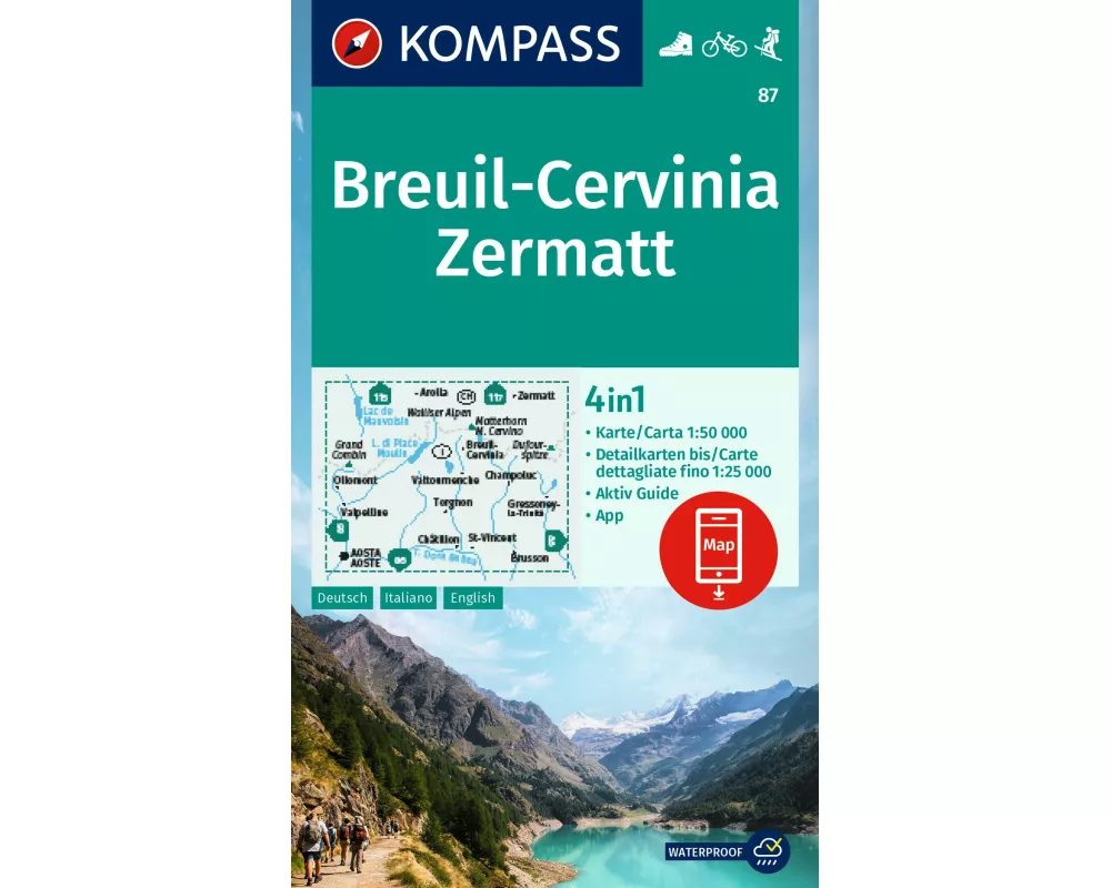KOMPASS Wanderkarte 87 Breuil-Cervinia, Zermatt 1:50.000