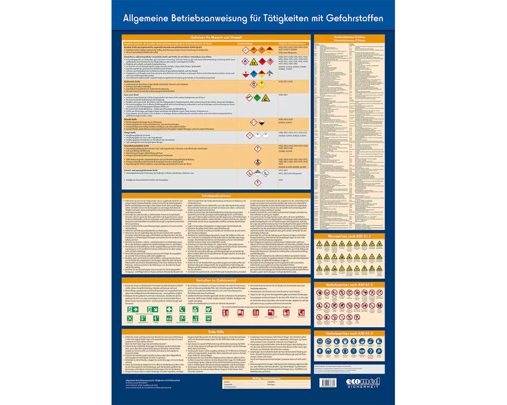 Wandtafel Allgemeine Betriebsanweisung für Tätigkeiten mit Gefahrstoffen