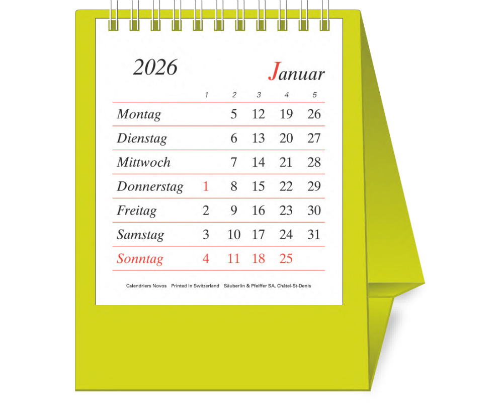 NOVOS Tischkal. Pro Bristol D. 2026 509025 1M/1S hellgrün DE 11.5x14cm