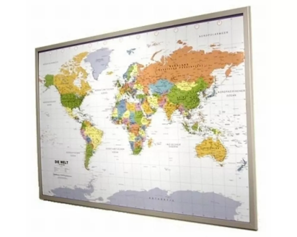 Politische Weltkarte in deutsch auf Kork-Pinnwand 90x60cm
