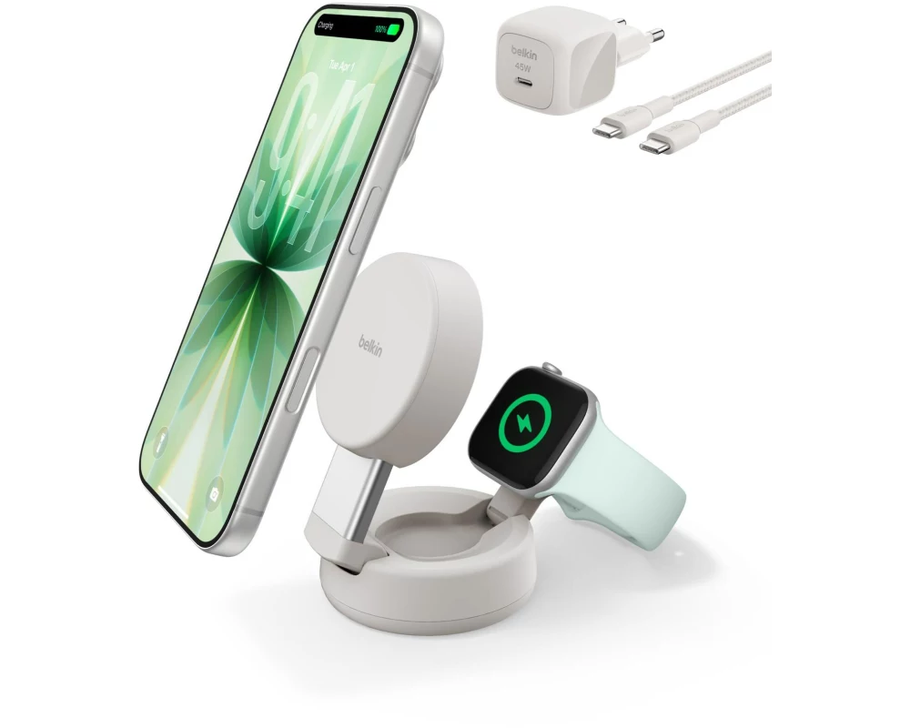 Belkin UltraCharge Pro 2-in-1 2-in-1 Qi2 25W Beige