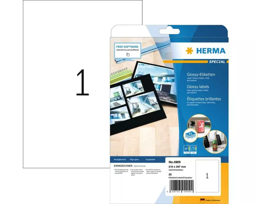 HERMA Special Hochglanz, A4, 210 x 297 mm, weiss, permanent