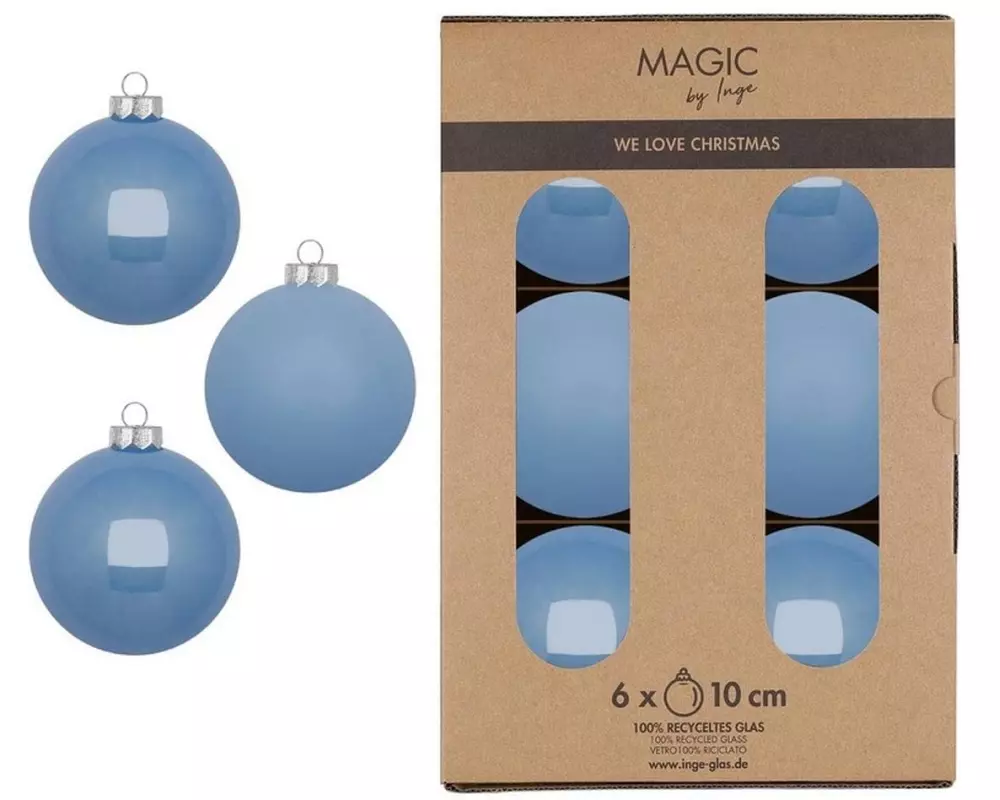 INGES CHRISTMAS DECOR Weihnachtskugel 10 cm Blau, 6 Stück
