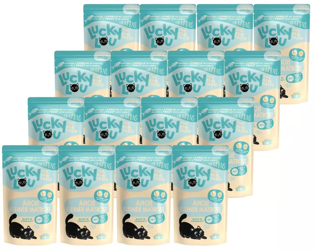 Lucky Lou Nassfutter Lifestage Kitten Geflügel & Forelle, 16 x 125 g