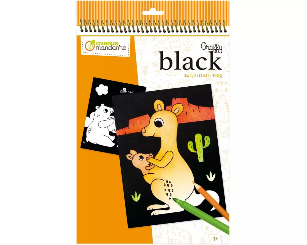 Avenue Mandarine Zeichenblock Graffy Black Tiere