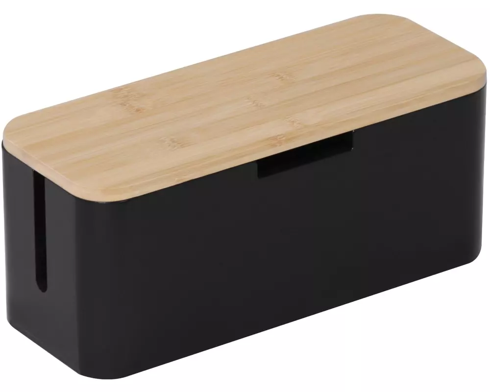 relaxdays Kabelbox Bambus, Hellbraun / Schwarz
