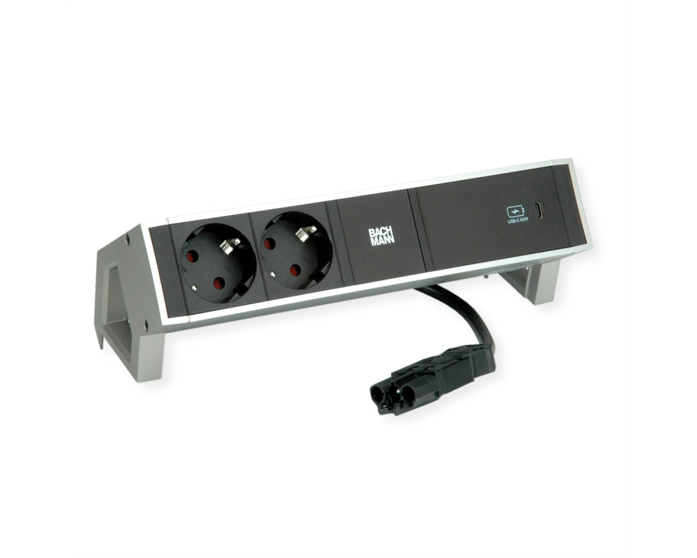 BACHMANN DESK2 2xSchutzkontakt USB C, USB Charger 60W 0,2m GST18 INOX