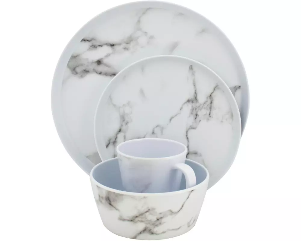 Eurotrail Outdoor-Geschirrset Marble Weiss