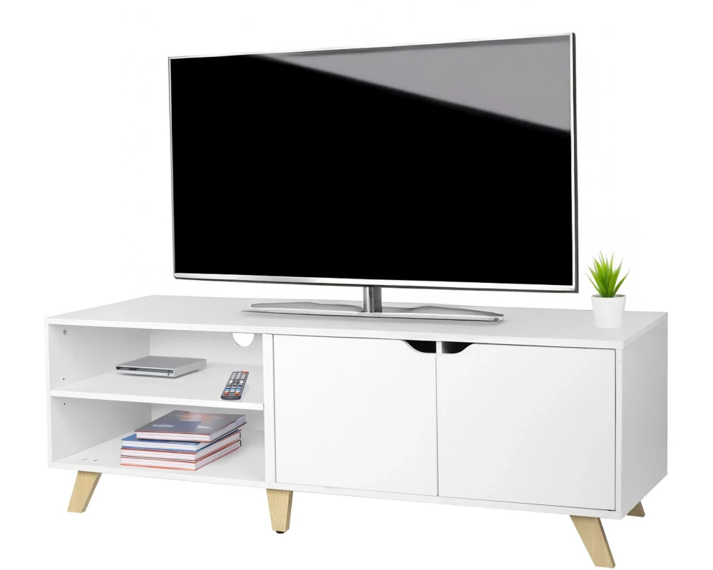 relaxdays TV-Möbel Vintage Style 140 cm, Weiss 60 Zoll