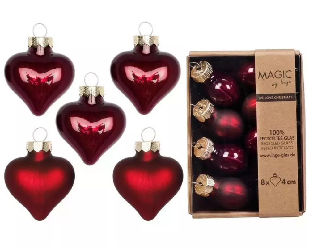 INGES CHRISTMAS DECOR Weihnachtskugel Herz 8 Stück, Rot