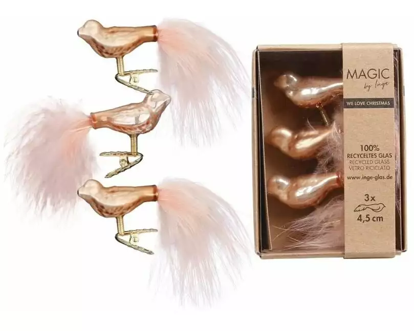 INGES CHRISTMAS DECOR Weihnachtsschmuck Vogel 3 Stück, Goldbraun