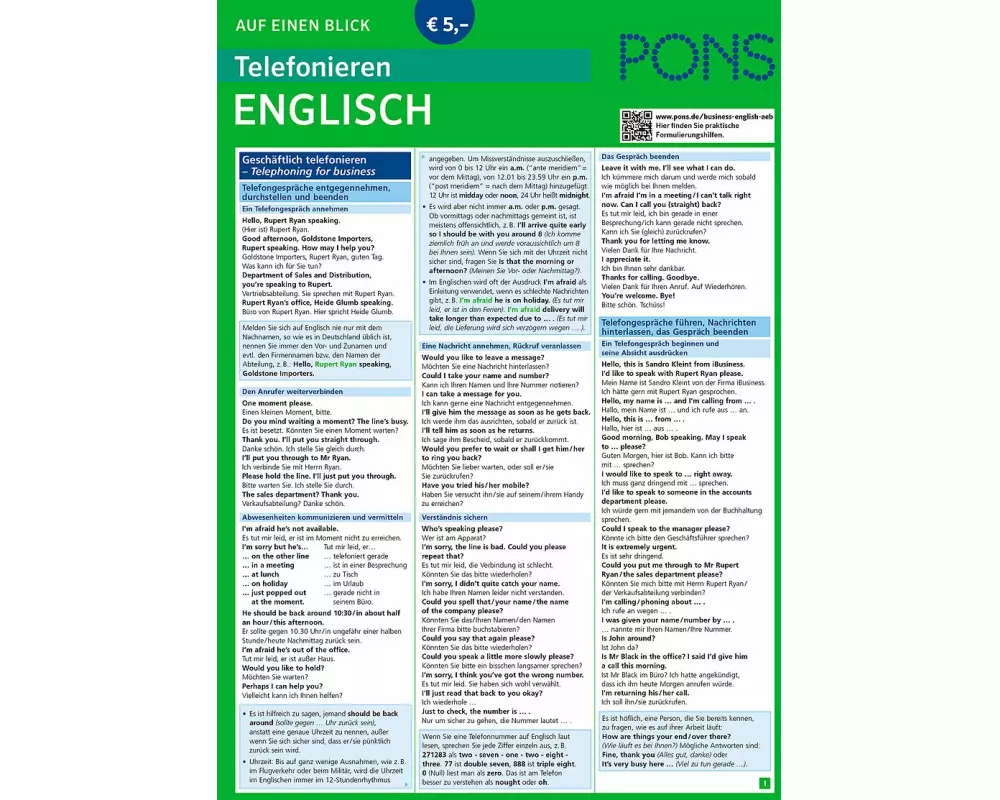 PONS Telefonieren auf einen Blick Englisch