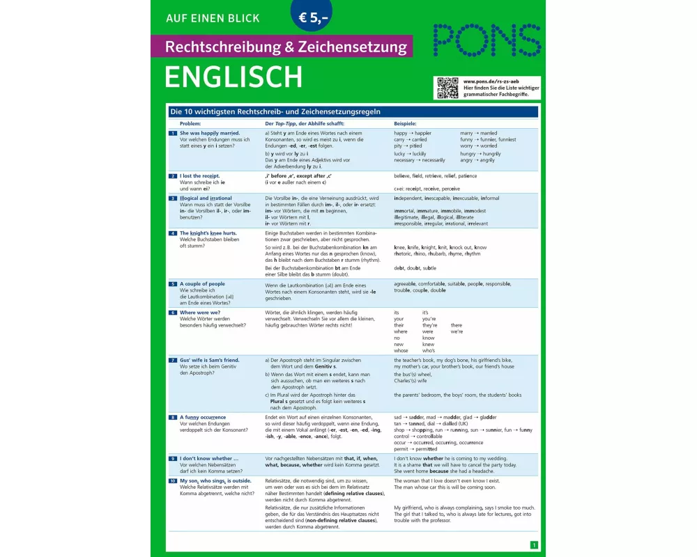 PONS Rechtschreibung und Zeichensetzung auf einen Blick Englisch