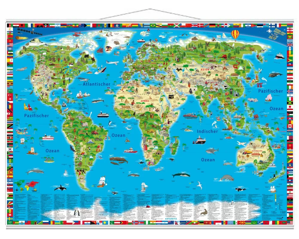 Illustrierte Weltkarte mit Metall-Beleistung