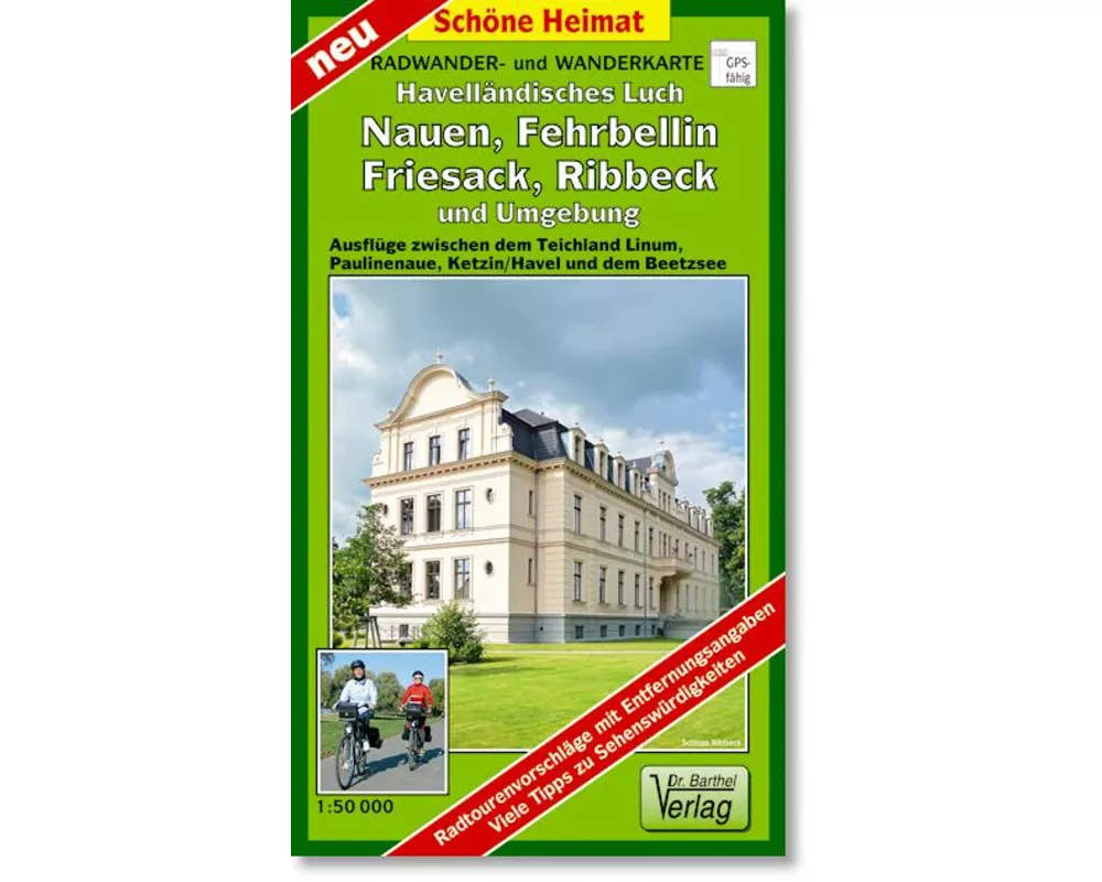 Radwander- und Wanderkarte Havelländisches Luch, Nauen, Fehrbellin, Friesack, Ribbeck und Umgebung 1 : 50 000
