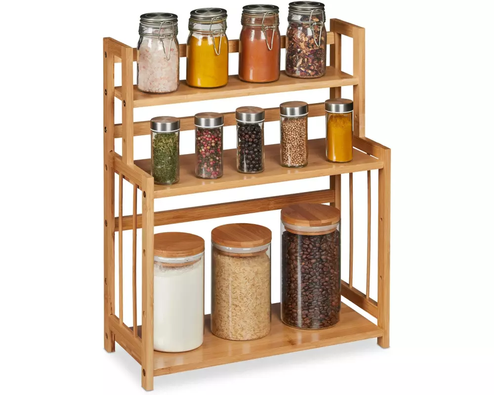 relaxdays Gewürzregal Bambus 3 Etagen Hellbraun