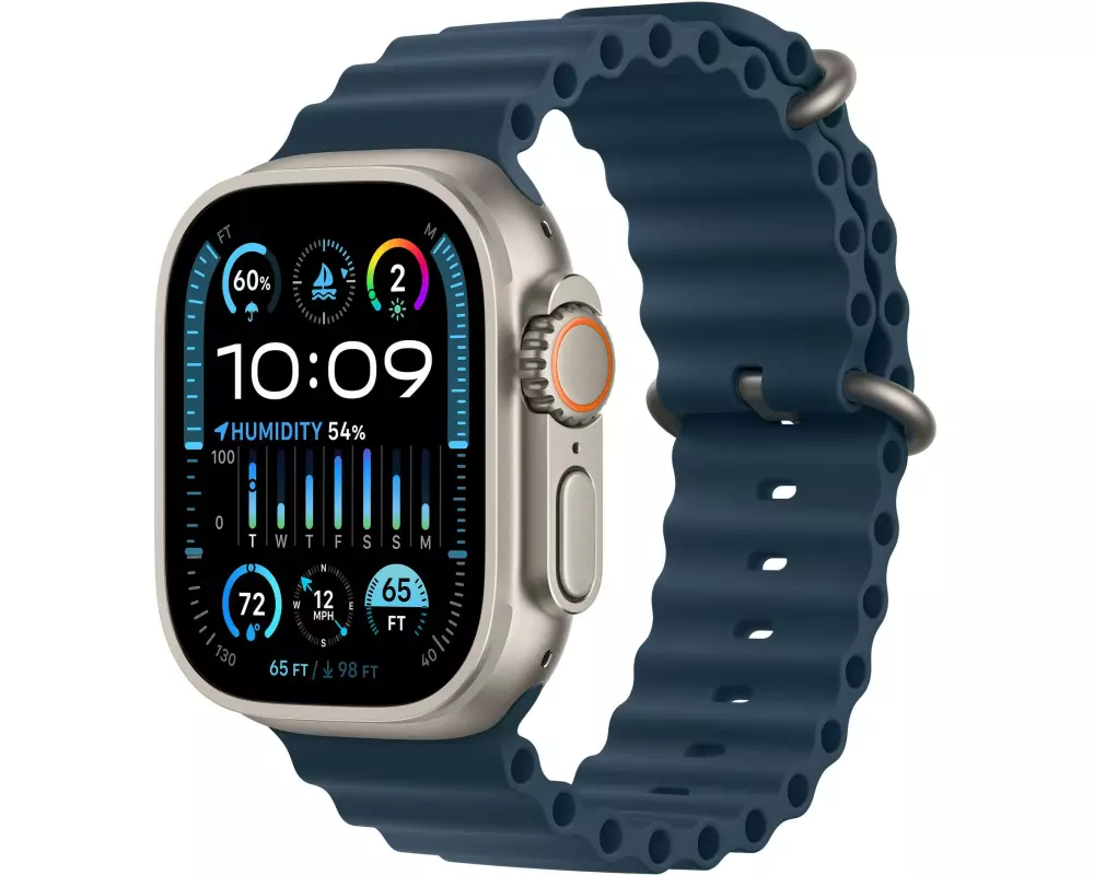 Apple Watch Ultra 2 Natural Titanium Ocean Band Blau