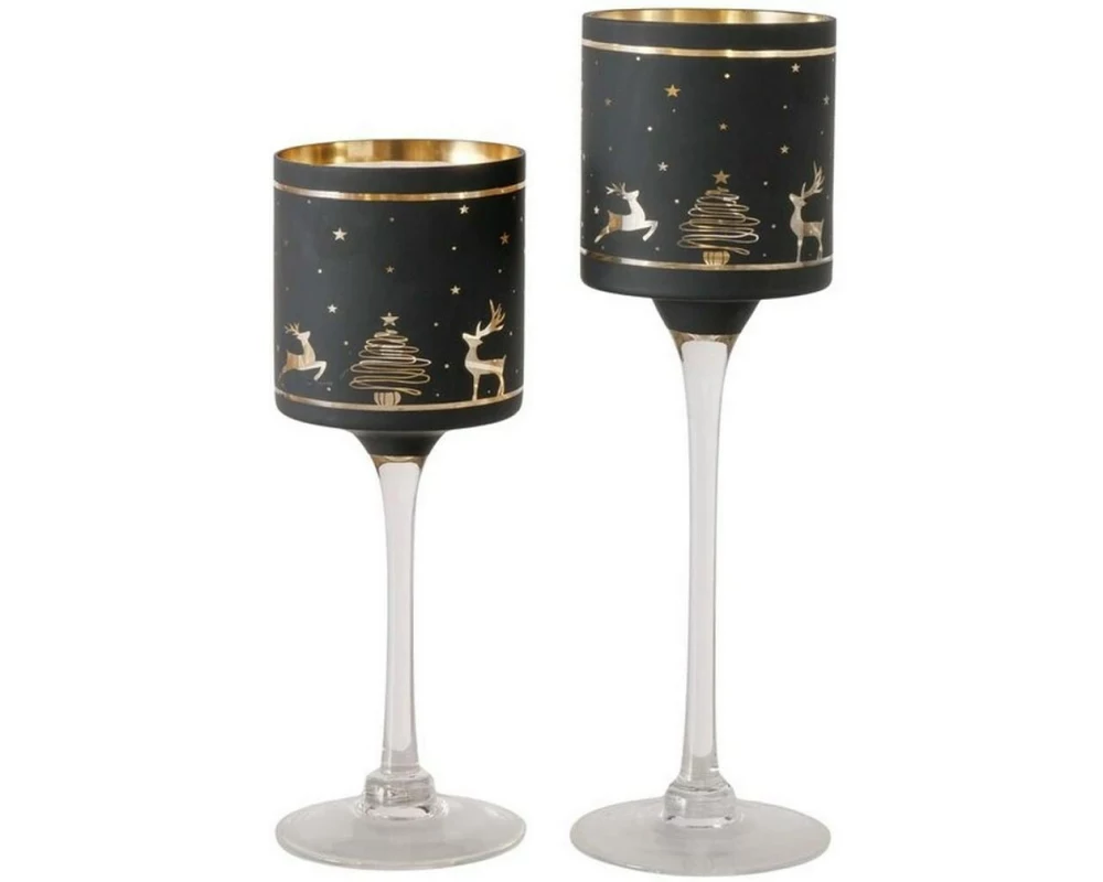 Boltze Weihnachtswindlicht Cervo 2-teilig, Schwarz/Gold