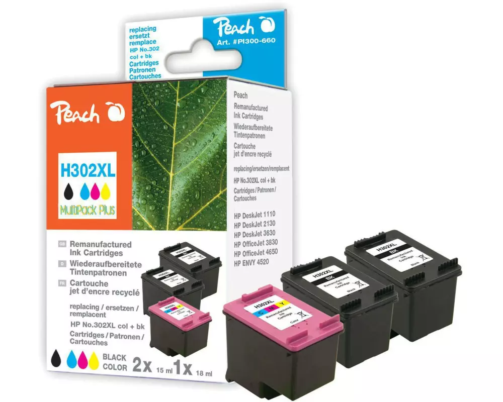 Peach Tintenset HP Nr. 302XL (F6U68A/F6U67A)