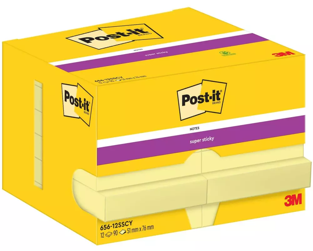 Post-it Notizzettel Super Sticky 76 x 51 mm, Gelb, 12 Blöcke