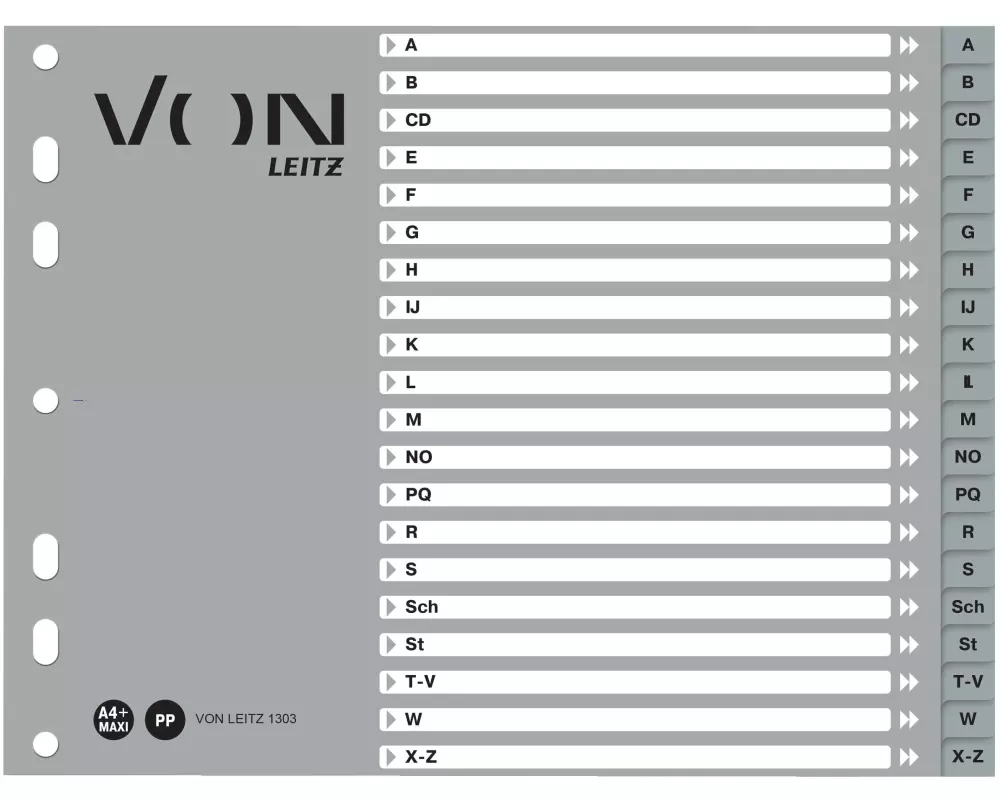 VON Register A4 mit halber Höhe, A-Z