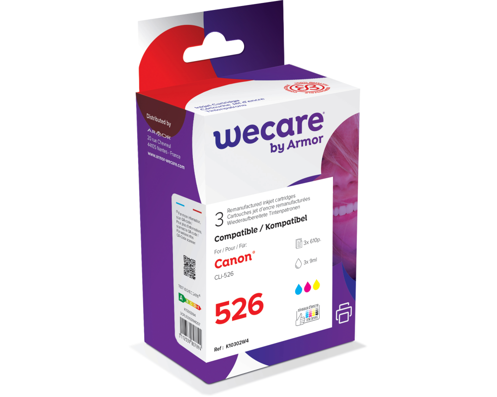 WECARE Multipack rebuilt CMY CLI-526PACKWE zu Canon PIXMA iP 4850 3x9ml