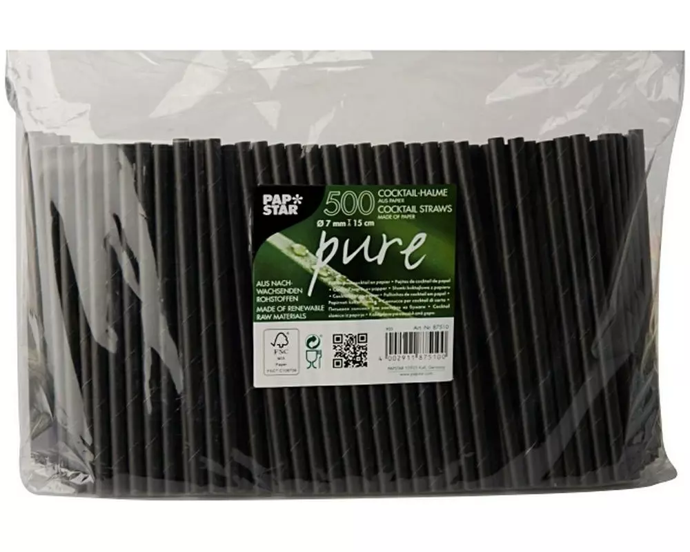 Papstar Strohhalm Cocktail 500 Stück, Schwarz