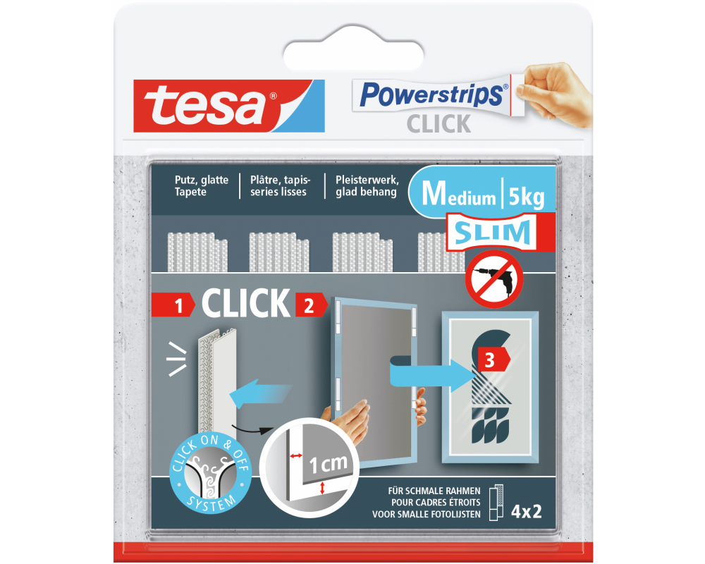 TESA Powerstrips Click Small 77721-00030 Slim, 5kg 4x2 Streifen