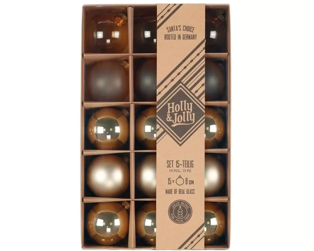 Holly & Jolly Weihnachtskugel Brocade Gold 15 Stück, 8 cm