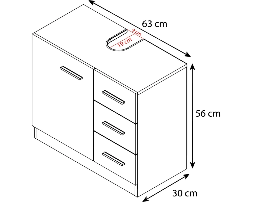 VCM Waschbeckenunterschrank Zalo XL 63 x 56 cm, Weiss/Schwarz